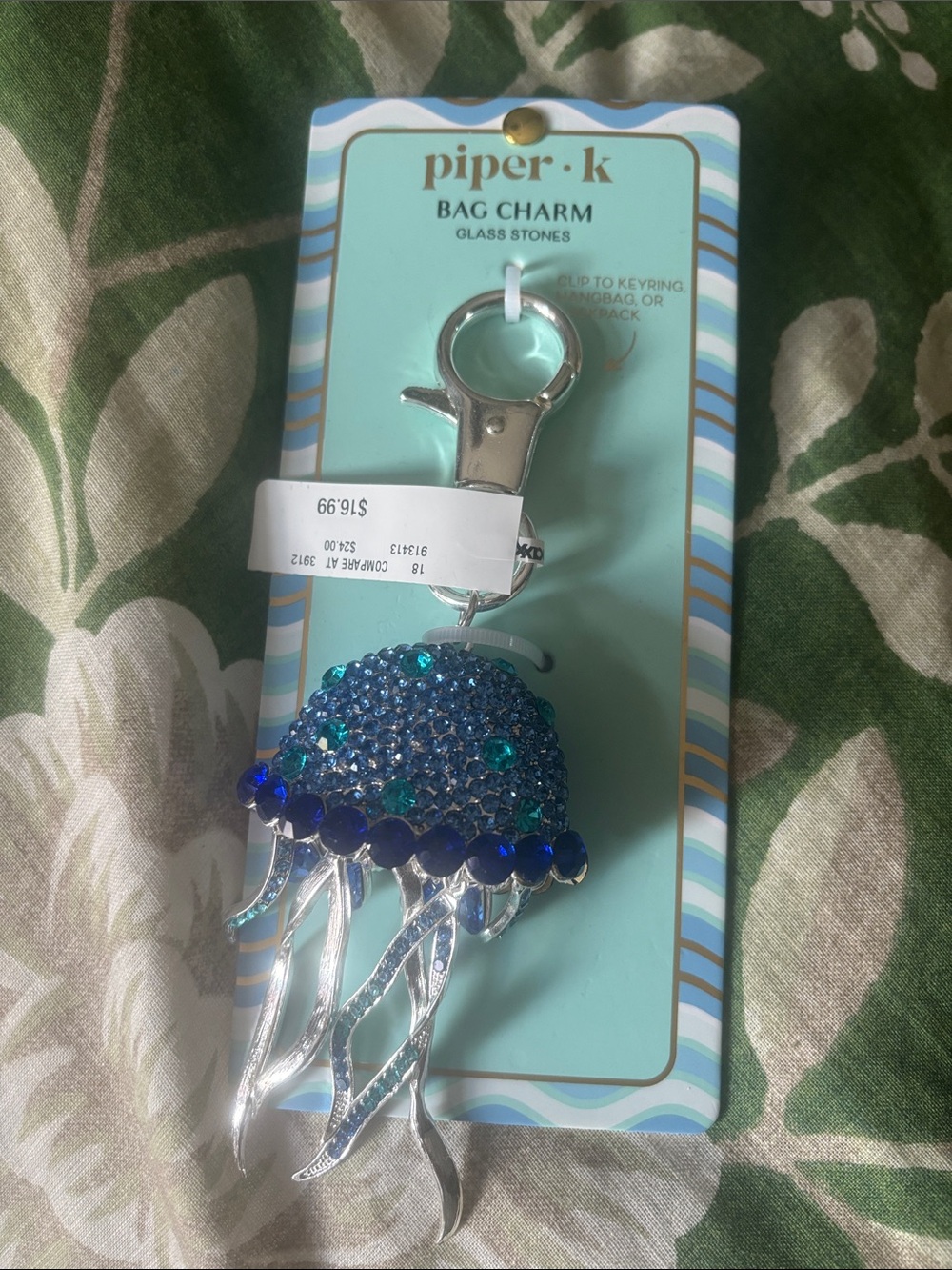 piper·k Blue Jellyfish Bag Charm with Silver Tentacles